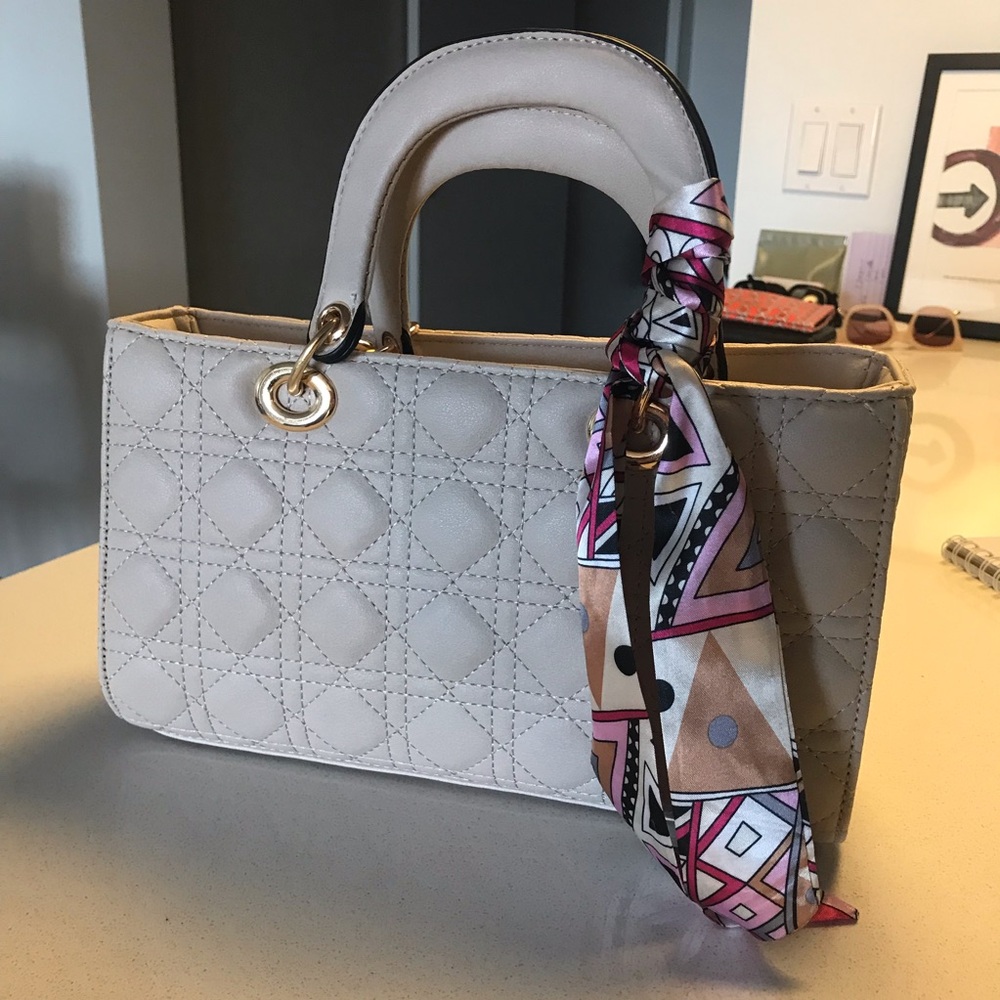 NWOT Elegant Cream Handbag with Scarf Accent